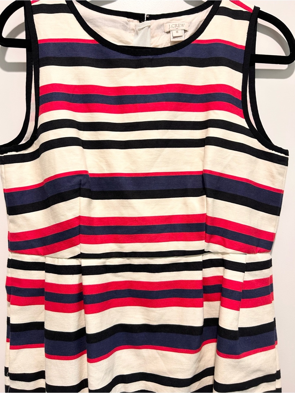 J.Crew Red Navy Ivory Stripe Fit & Flare Dress Sleeveless Pockets 8 - Picture 4 of 10